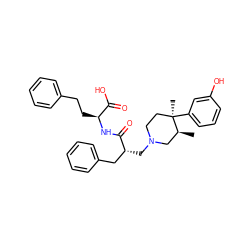 C[C@H]1CN(C[C@H](Cc2ccccc2)C(=O)N[C@@H](CCc2ccccc2)C(=O)O)CC[C@@]1(C)c1cccc(O)c1 ZINC000029126179