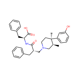 C[C@H]1CN(C[C@H](Cc2ccccc2)C(=O)N[C@@H](Cc2ccccc2)C(=O)O)CC[C@@]1(C)c1cccc(O)c1 ZINC000029126344