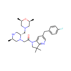 C[C@H]1CN(C[C@H]2CN[C@H](C)CN2CC(=O)N2CC(C)(C)c3ncc(Cc4ccc(F)cc4)cc32)C[C@@H](C)O1 ZINC000205466979