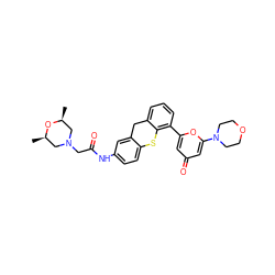 C[C@H]1CN(CC(=O)Nc2ccc3c(c2)Cc2cccc(-c4cc(=O)cc(N5CCOCC5)o4)c2S3)C[C@@H](C)O1 ZINC000100071759