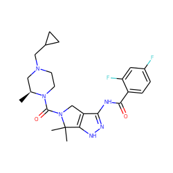 C[C@H]1CN(CC2CC2)CCN1C(=O)N1Cc2c(NC(=O)c3ccc(F)cc3F)n[nH]c2C1(C)C ZINC000149121930