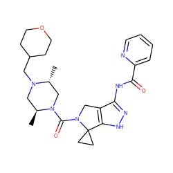 C[C@H]1CN(CC2CCOCC2)[C@H](C)CN1C(=O)N1Cc2c(NC(=O)c3ccccn3)n[nH]c2C12CC2 ZINC000114179268