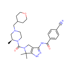 C[C@H]1CN(CC2CCOCC2)CCN1C(=O)N1Cc2c(NC(=O)c3ccc(C#N)cc3)n[nH]c2C1(C)C ZINC000149495573