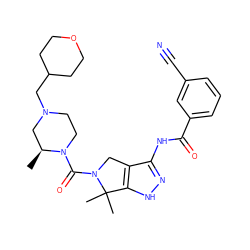 C[C@H]1CN(CC2CCOCC2)CCN1C(=O)N1Cc2c(NC(=O)c3cccc(C#N)c3)n[nH]c2C1(C)C ZINC000149327291