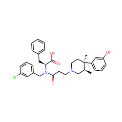 C[C@H]1CN(CCC(=O)N(Cc2cccc(Cl)c2)[C@@H](Cc2ccccc2)C(=O)O)CC[C@@]1(C)c1cccc(O)c1 ZINC000029126387