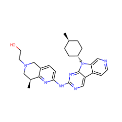 C[C@H]1CN(CCO)Cc2ccc(Nc3ncc4c5ccncc5n([C@H]5CC[C@H](C)CC5)c4n3)nc21 ZINC000261140902