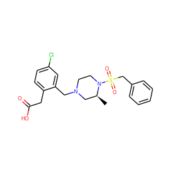 C[C@H]1CN(Cc2cc(Cl)ccc2CC(=O)O)CCN1S(=O)(=O)Cc1ccccc1 ZINC000066103605