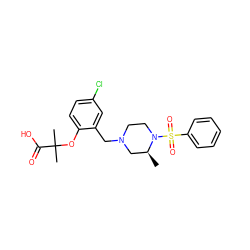 C[C@H]1CN(Cc2cc(Cl)ccc2OC(C)(C)C(=O)O)CCN1S(=O)(=O)c1ccccc1 ZINC000066114569