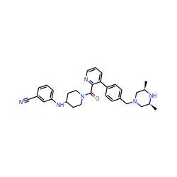 C[C@H]1CN(Cc2ccc(-c3cccnc3C(=O)N3CCC(Nc4cccc(C#N)c4)CC3)cc2)C[C@@H](C)N1 ZINC000034885078