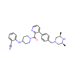 C[C@H]1CN(Cc2ccc(-c3cccnc3C(=O)N3CCC(Nc4ccccc4C#N)CC3)cc2)C[C@@H](C)N1 ZINC000040394702