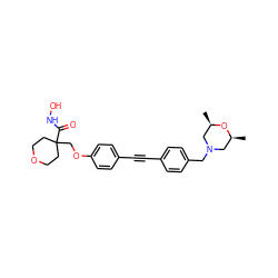 C[C@H]1CN(Cc2ccc(C#Cc3ccc(OCC4(C(=O)NO)CCOCC4)cc3)cc2)C[C@@H](C)O1 ZINC000299830539