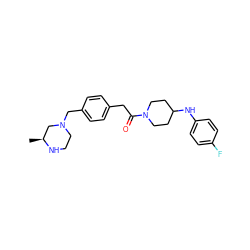 C[C@H]1CN(Cc2ccc(CC(=O)N3CCC(Nc4ccc(F)cc4)CC3)cc2)CCN1 ZINC000034850366