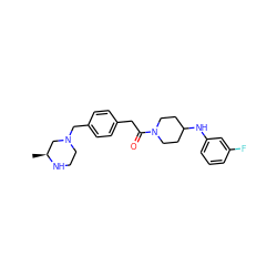 C[C@H]1CN(Cc2ccc(CC(=O)N3CCC(Nc4cccc(F)c4)CC3)cc2)CCN1 ZINC000034850365