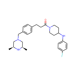 C[C@H]1CN(Cc2ccc(CCC(=O)N3CCC(Nc4ccc(F)cc4)CC3)cc2)C[C@@H](C)N1 ZINC000034849858