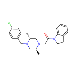 C[C@H]1CN(Cc2ccc(Cl)cc2)[C@H](C)CN1CC(=O)N1CCc2ccccc21 ZINC000026842028