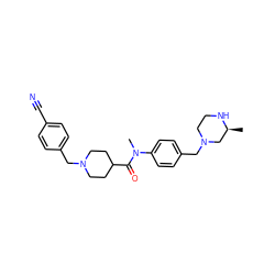 C[C@H]1CN(Cc2ccc(N(C)C(=O)C3CCN(Cc4ccc(C#N)cc4)CC3)cc2)CCN1 ZINC000095598489