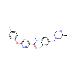 C[C@H]1CN(Cc2ccc(N(C)C(=O)c3ccc(Oc4ccc(F)cc4)nc3)c(F)c2)CCN1 ZINC000095598502