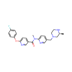 C[C@H]1CN(Cc2ccc(N(C)C(=O)c3ccc(Oc4ccc(F)cc4)nc3)nc2)CCN1 ZINC000095598484