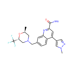 C[C@H]1CN(Cc2ccc3c(-c4cnn(C)c4)cc(C(N)=O)nc3c2)C[C@H](C(F)(F)F)O1 ZINC000221609776