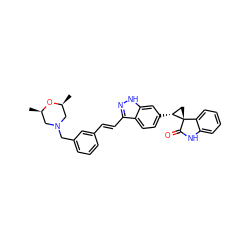 C[C@H]1CN(Cc2cccc(/C=C/c3n[nH]c4cc([C@@H]5C[C@@]56C(=O)Nc5ccccc56)ccc34)c2)C[C@@H](C)O1 ZINC000144981166