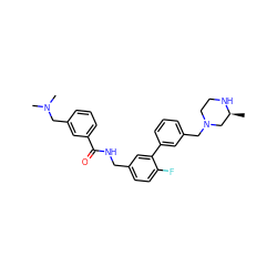 C[C@H]1CN(Cc2cccc(-c3cc(CNC(=O)c4cccc(CN(C)C)c4)ccc3F)c2)CCN1 ZINC000040954497