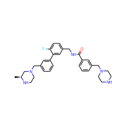 C[C@H]1CN(Cc2cccc(-c3cc(CNC(=O)c4cccc(CN5CCNCC5)c4)ccc3F)c2)CCN1 ZINC000040423011