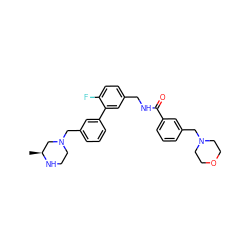 C[C@H]1CN(Cc2cccc(-c3cc(CNC(=O)c4cccc(CN5CCOCC5)c4)ccc3F)c2)CCN1 ZINC000035874340