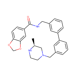 C[C@H]1CN(Cc2cccc(-c3cccc(CNC(=O)c4ccc5c(c4)OCO5)c3)c2)CCN1 ZINC000038324650