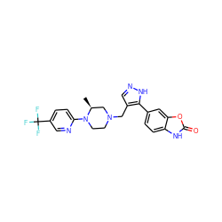 C[C@H]1CN(Cc2cn[nH]c2-c2ccc3[nH]c(=O)oc3c2)CCN1c1ccc(C(F)(F)F)cn1 ZINC000143868976