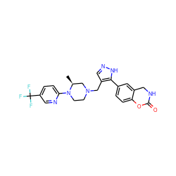 C[C@H]1CN(Cc2cn[nH]c2-c2ccc3c(c2)CNC(=O)O3)CCN1c1ccc(C(F)(F)F)cn1 ZINC000144000313