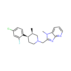 C[C@H]1CN(Cc2nc3ncccc3n2C)CC[C@H]1c1ccc(Cl)cc1F ZINC000071316141