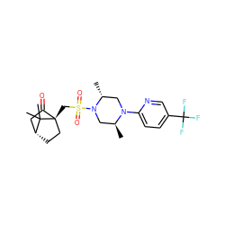 C[C@H]1CN(S(=O)(=O)C[C@]23CC[C@H](CC2=O)C3(C)C)[C@H](C)CN1c1ccc(C(F)(F)F)cn1 ZINC000040395808