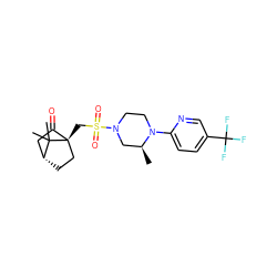 C[C@H]1CN(S(=O)(=O)C[C@]23CC[C@H](CC2=O)C3(C)C)CCN1c1ccc(C(F)(F)F)cn1 ZINC000040392990