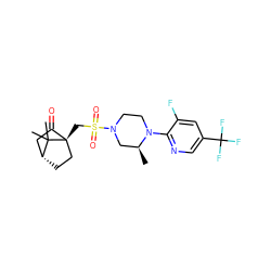 C[C@H]1CN(S(=O)(=O)C[C@]23CC[C@H](CC2=O)C3(C)C)CCN1c1ncc(C(F)(F)F)cc1F ZINC000040934753