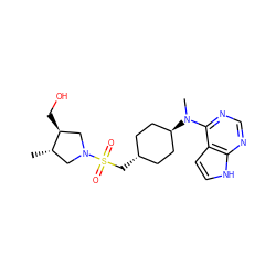 C[C@H]1CN(S(=O)(=O)C[C@H]2CC[C@H](N(C)c3ncnc4[nH]ccc34)CC2)C[C@@H]1CO ZINC000261159178