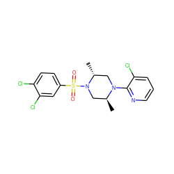 C[C@H]1CN(S(=O)(=O)c2ccc(Cl)c(Cl)c2)[C@H](C)CN1c1ncccc1Cl ZINC000040420975