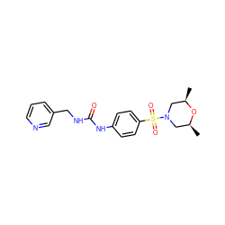 C[C@H]1CN(S(=O)(=O)c2ccc(NC(=O)NCc3cccnc3)cc2)C[C@@H](C)O1 ZINC000043381255