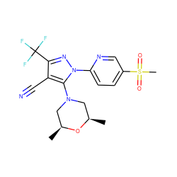 C[C@H]1CN(c2c(C#N)c(C(F)(F)F)nn2-c2ccc(S(C)(=O)=O)cn2)C[C@@H](C)O1 ZINC000028567826