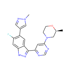 C[C@H]1CN(c2cc(-c3n[nH]c4cc(F)c(-c5cnn(C)c5)cc34)ncn2)CCO1 ZINC000225572316