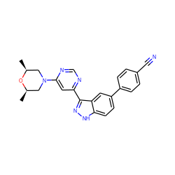 C[C@H]1CN(c2cc(-c3n[nH]c4ccc(-c5ccc(C#N)cc5)cc34)ncn2)C[C@@H](C)O1 ZINC001772652974