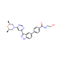 C[C@H]1CN(c2cc(-c3n[nH]c4ccc(-c5ccc(C(=O)NCCO)cc5)cc34)ncn2)C[C@@H](C)O1 ZINC000225567259