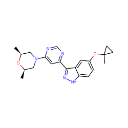 C[C@H]1CN(c2cc(-c3n[nH]c4ccc(OC5(C)CC5)cc34)ncn2)C[C@@H](C)O1 ZINC000220966210