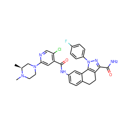 C[C@H]1CN(c2cc(C(=O)Nc3ccc4c(c3)-c3c(c(C(N)=O)nn3-c3ccc(F)cc3)CC4)c(Cl)cn2)CCN1C ZINC000049746220