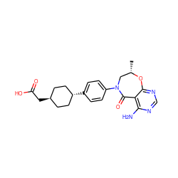 C[C@H]1CN(c2ccc([C@H]3CC[C@H](CC(=O)O)CC3)cc2)C(=O)c2c(N)ncnc2O1 ZINC000261103641