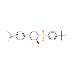 C[C@H]1CN(c2ccc([N+](=O)[O-])cc2)CCN1S(=O)(=O)c1ccc(C(C)(C)C)cc1 ZINC000029045165