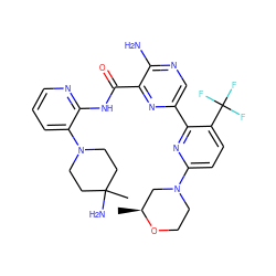 C[C@H]1CN(c2ccc(C(F)(F)F)c(-c3cnc(N)c(C(=O)Nc4ncccc4N4CCC(C)(N)CC4)n3)n2)CCO1 ZINC001772636345