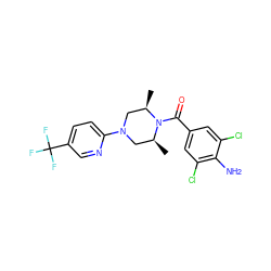 C[C@H]1CN(c2ccc(C(F)(F)F)cn2)C[C@@H](C)N1C(=O)c1cc(Cl)c(N)c(Cl)c1 ZINC000036286485