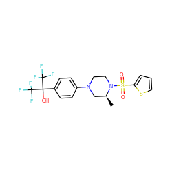 C[C@H]1CN(c2ccc(C(O)(C(F)(F)F)C(F)(F)F)cc2)CCN1S(=O)(=O)c1cccs1 ZINC000103238925