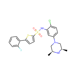 C[C@H]1CN(c2ccc(Cl)c(NS(=O)(=O)c3ccc(-c4ccccc4F)s3)c2)C[C@@H](C)N1 ZINC000095598592