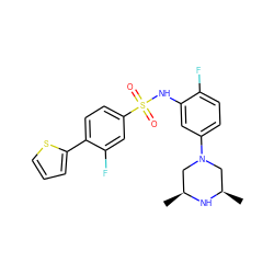 C[C@H]1CN(c2ccc(F)c(NS(=O)(=O)c3ccc(-c4cccs4)c(F)c3)c2)C[C@@H](C)N1 ZINC000095598560